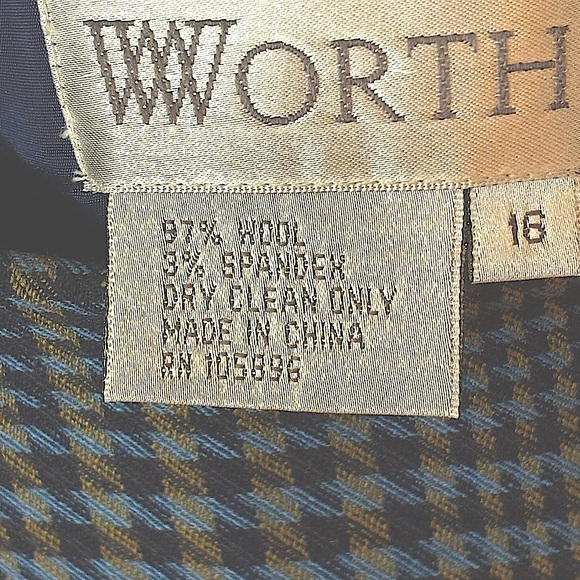 Worth Wool Suit Plaid With Blue Velvet Trim. Straight Skirt Woman’s Size 16 - Picture 2 of 16